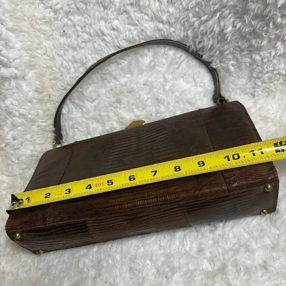Vintage Brown Snake skin print handbag with antique gold tone hardwares.